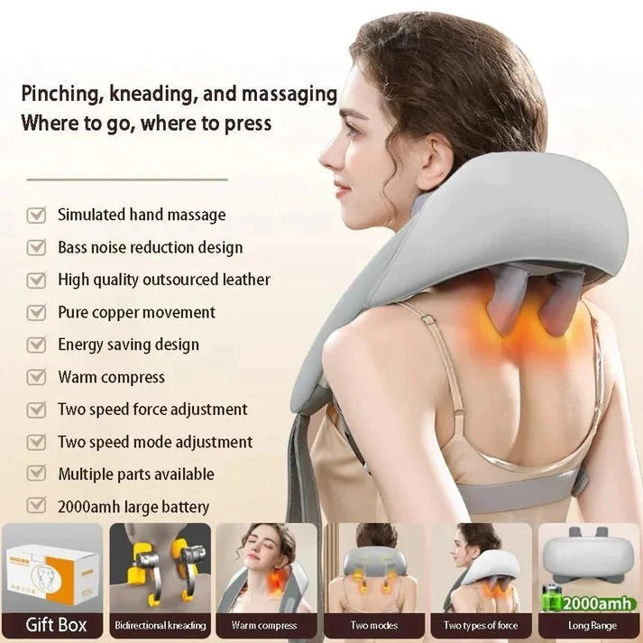 All-in-One Wearable Neck & Shoulder Massager with Heat – 5D Shiatsu Deep Tissue Massage Pillow for Back, Neck & Pain Relief – Portable Electric Relaxation Massager All-in-One Wearable Neck & Shoulder Massager with Heat